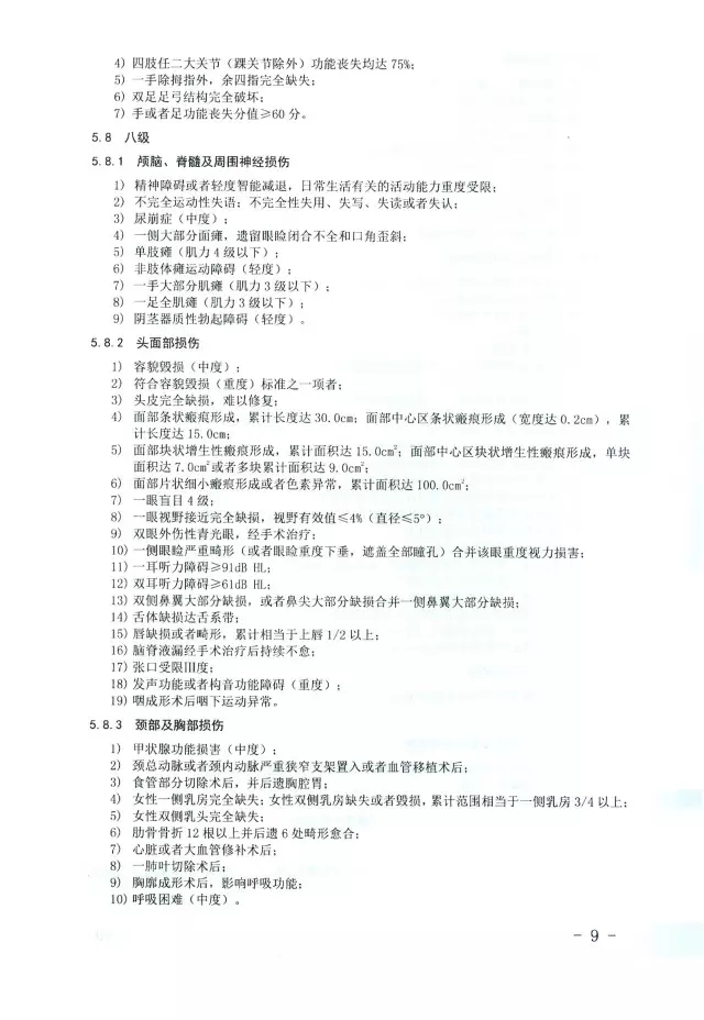 人體損傷致殘程度分級9