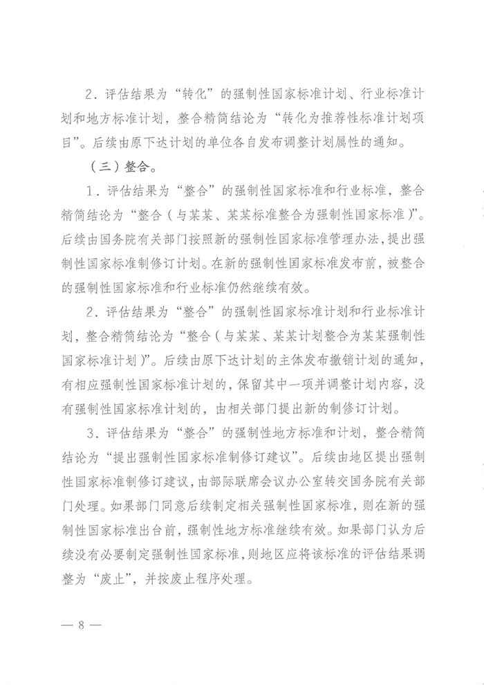 國標(biāo)委綜合函〔2016〕6號(hào)《國家標(biāo)準(zhǔn)委關(guān)于印發(fā)〈強(qiáng)制性標(biāo)準(zhǔn)整合精簡評(píng)估方法〉的通知》7