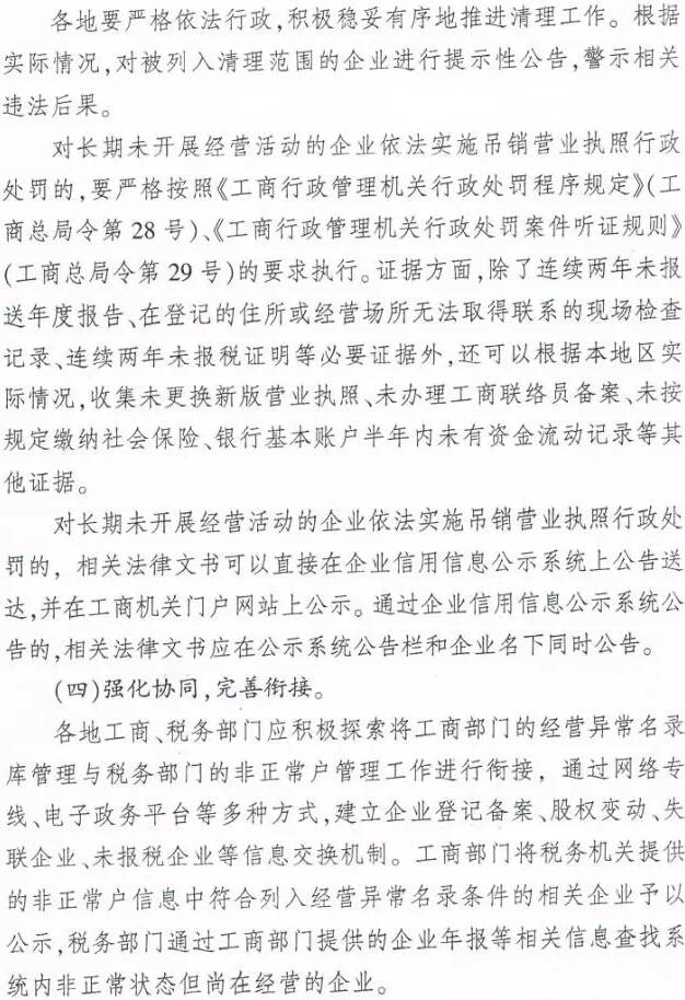 工商企監(jiān)字〔2016〕97號(hào)《工商總局稅務(wù)總局關(guān)于清理長(zhǎng)期停業(yè)未經(jīng)營(yíng)企業(yè)工作有關(guān)問(wèn)題的通知》3