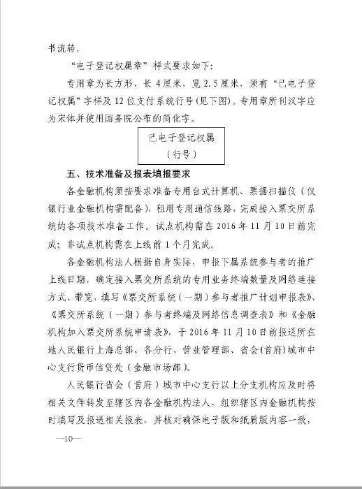 銀辦發(fā)〔2016〕224號《中國人民銀行辦公廳關(guān)于做好票據(jù)交易平臺接入準備工作的通知》10