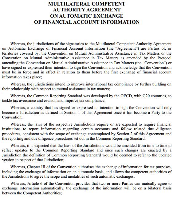 《金融賬戶涉稅信息自動交換多邊主管當局間協(xié)議》英文版（全文）