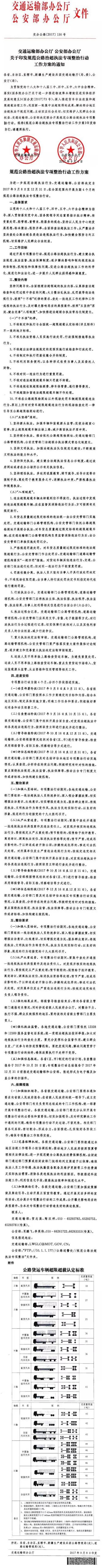 交辦公路〔2017〕130號《交通運輸部辦公廳公安部辦公廳關(guān)于印發(fā)規(guī)范公路治超執(zhí)法專項整治行動工作方案的通知》