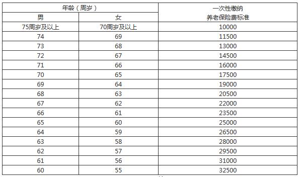 男滿60周歲、女滿55周歲的城鎮(zhèn)小集體企業(yè)職工等未參保人員繳費標準表